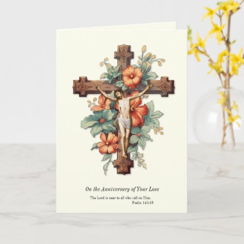 Anniversary Death Loss Loved Jesus Floral Card