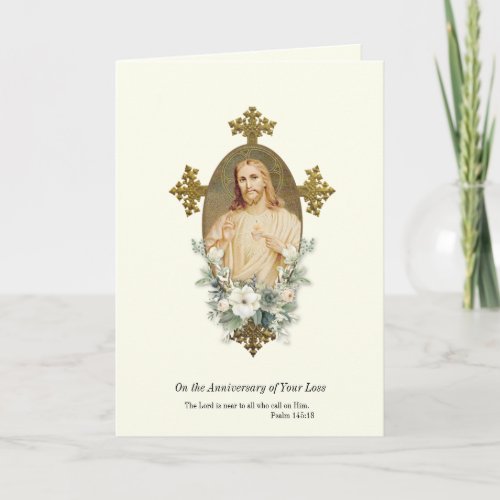 Anniversary Death Loss Loved Sacred Heart Jesus Card