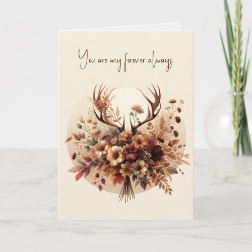 Anniversary Deer Antler Autumn Bouquet Card