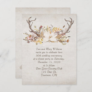 anniversary dinner-autumn bouquet and deer antlers invitation