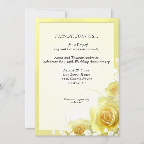 Anniversary dinner invitation with yellow roses