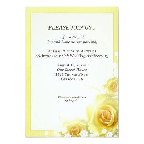 Anniversary dinner invitation with yellow roses