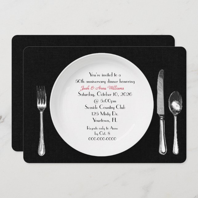 Anniversary Dinner Party Invite on black (Front/Back)
