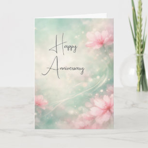 Anniversary Dreamy Flowers On Mint Green Card