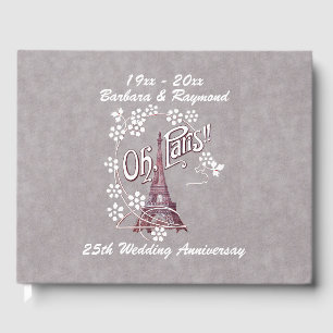 Anniversary Eiffel Tower Paris White Daisies Gray Guest Book