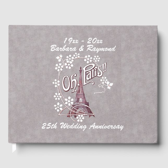 Anniversary Eiffel Tower Paris White Daisies Gray Guest Book (Front)