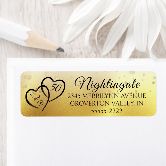 Anniversary Elegant Script Hearts Initial Gold Label (Insitu)