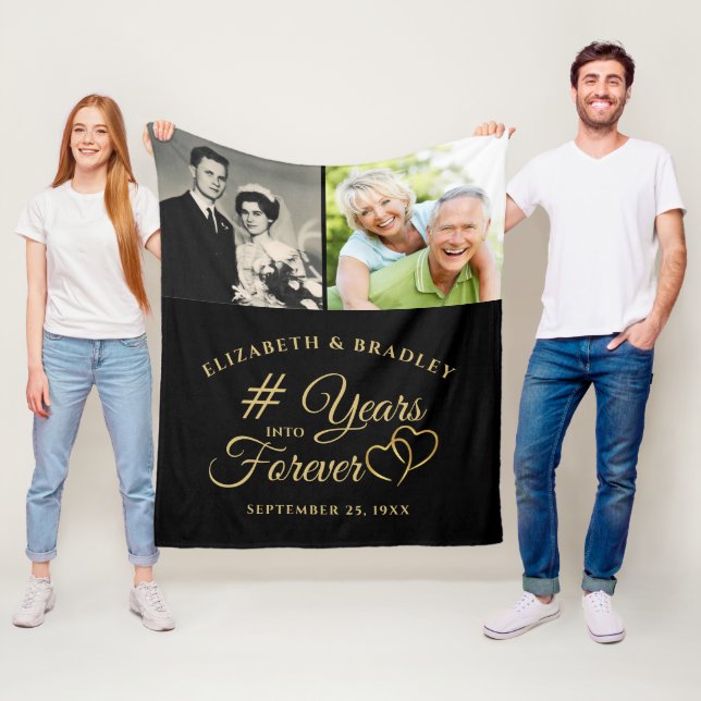Anniversary Elegant Years into Forever 2 Photos Fleece Blanket (In Situ)