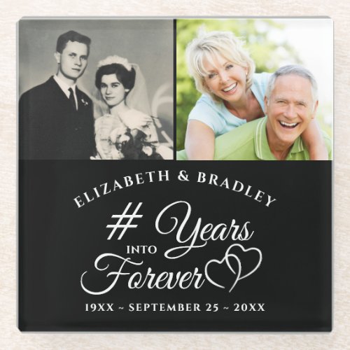 Anniversary Elegant YEARS INTO FOREVER 2 Photos Glass Coaster