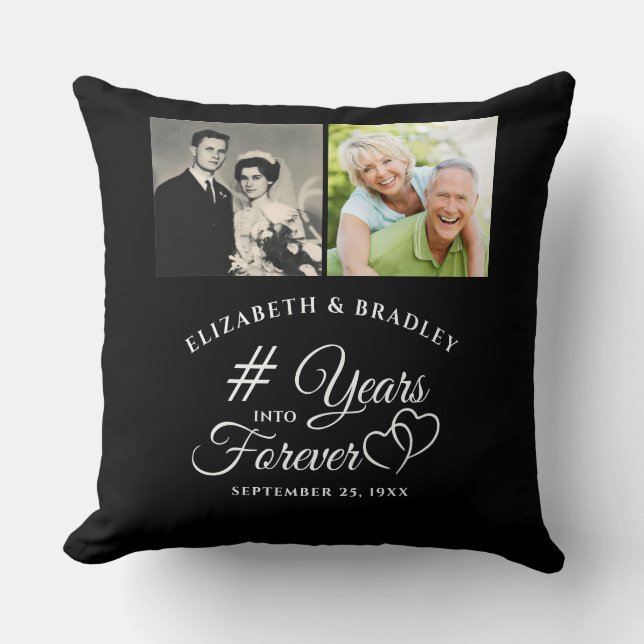 Anniversary Elegant YEARS INTO FOREVER 2 Photos Throw Pillow (Front)
