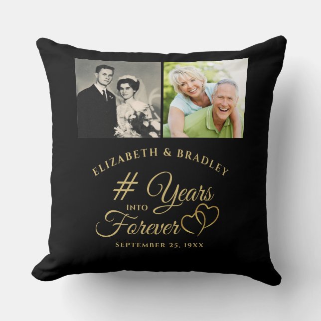 Anniversary Elegant YEARS INTO FOREVER 2 Photos Throw Pillow (Front)