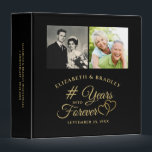 Anniversary Elegant YEARS INTO FOREVER Photo Album 3 Ring Binder<br><div class="desc">Celebrate any wedding anniversary with a personalized commemorative keepsake photo album, scrapbook or guest book or guest comments 3-ring binder in black and gold for the special couple. The design features an elegant calligraphy script typography design of # YEARS INTO FOREVER accented with interlocking linked hearts and faux gold confetti...</div>