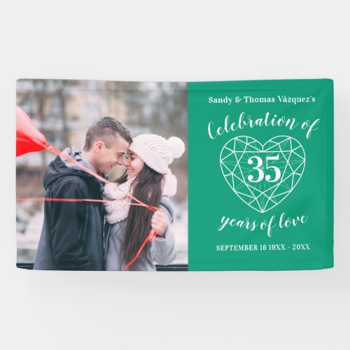 Anniversary emerald green heart personalized photo banner