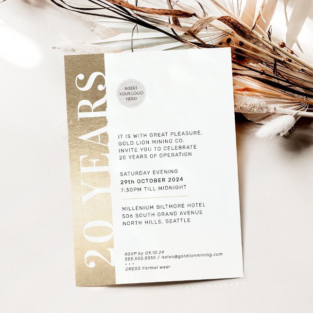 ANNIVERSARY EVENT modern minimal logo gold black Invitation (Creator Uploaded)