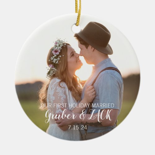 anniversary faux tin wedding couple married ceramic ornament