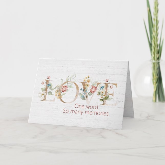 Anniversary Floral Love Text On Wood  Card (Front)