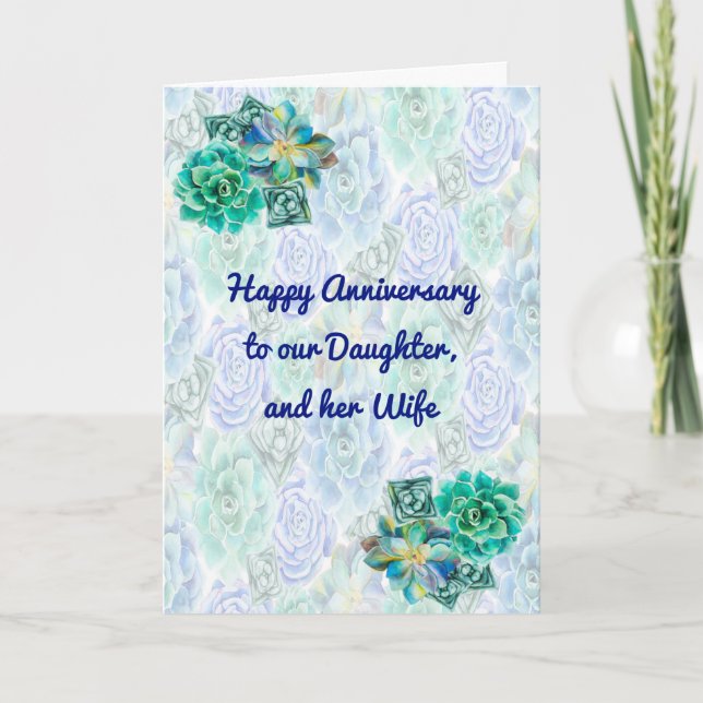 Anniversary for Daughter and Wife in Blue & Green Card (Front)