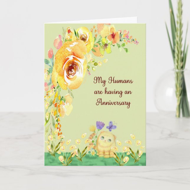 Anniversary from Pet Cat Yellow Flowers Card (Front)