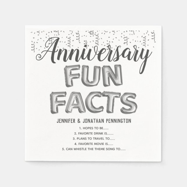 Anniversary Fun Facts Balloon Text Napkins (Front)