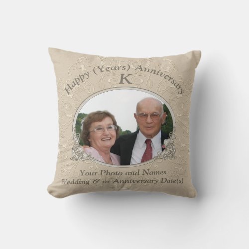 Anniversary Gift Ideas with PHOTO and YOUR TEXT Throw Pillow