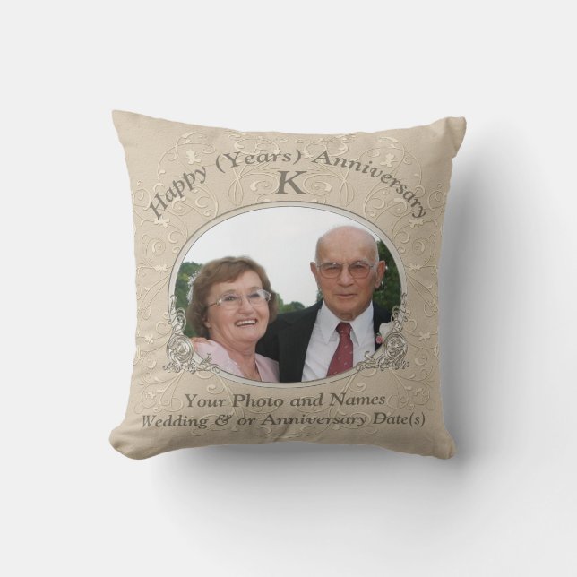 Anniversary Gift Ideas with PHOTO and YOUR TEXT Throw Pillow (Front)