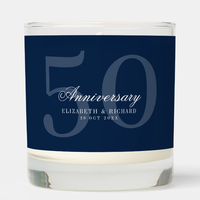 Anniversary Gift Navy Blue and White Monogram Scented Candle (Front)
