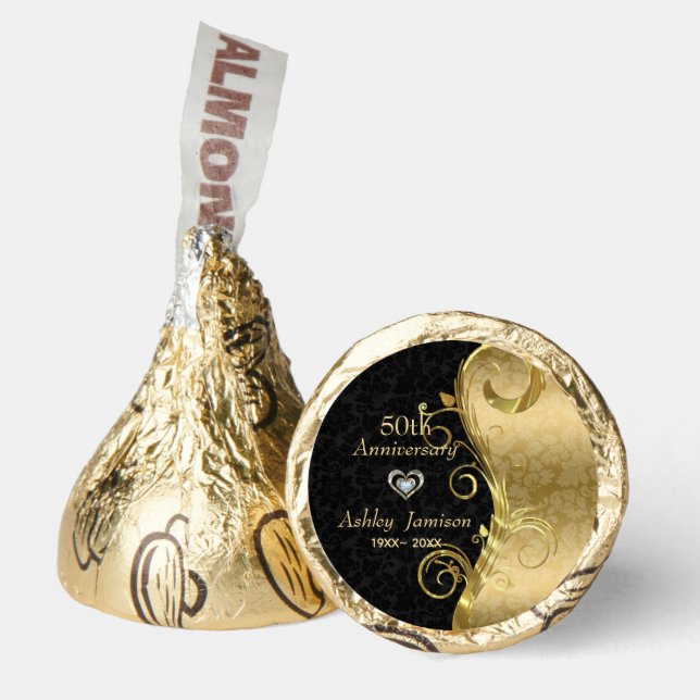 Anniversary Gold & Black Damask  Hershey®'s Kisses® (Front)