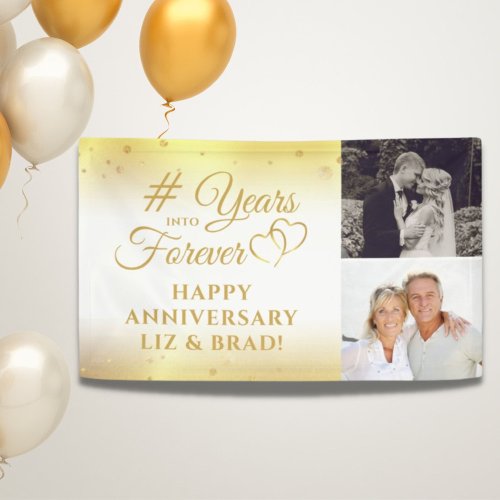 Anniversary Gold Hearts YEARS INTO FOREVER 2 Photo Banner