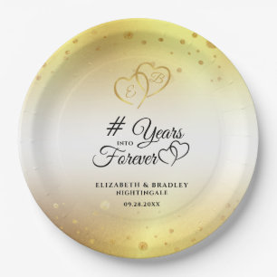 Anniversary Gold Hearts # YEARS INTO FOREVER Paper Plates