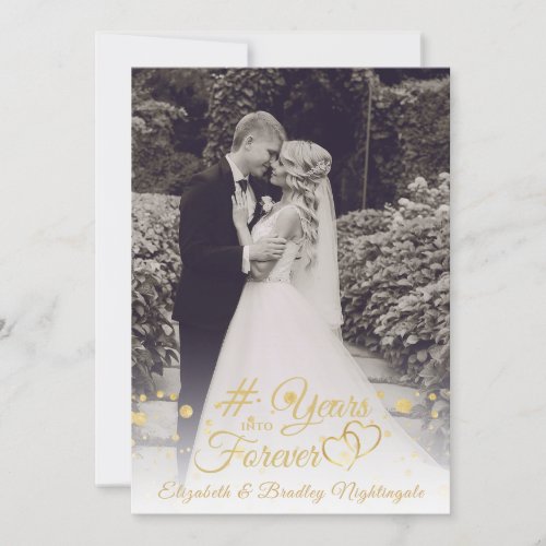 Anniversary Gold Hearts YEARS INTO FOREVER Photo Invitation