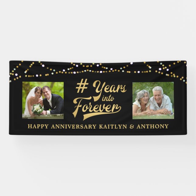 Anniversary Gold Lights Photo YEARS INTO FOREVER Banner (Horizontal)