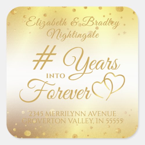 Anniversary Gold YEARS INTO FOREVER Return Address Square Sticker