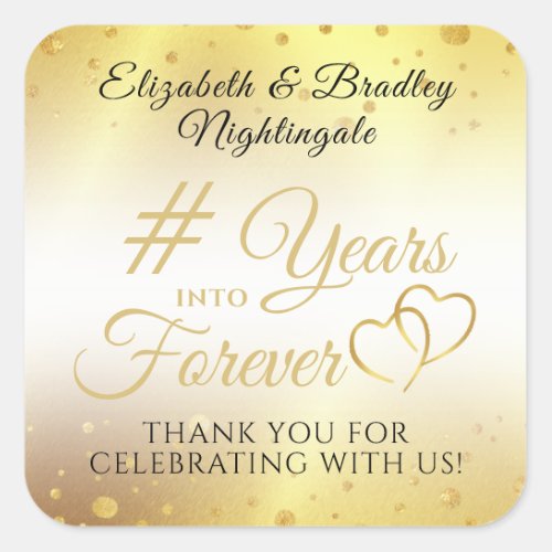 Anniversary Gold YEARS INTO FOREVER Thank You Square Sticker