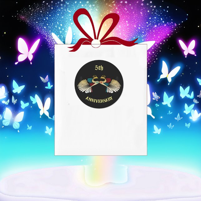 Anniversary Golden Peacocks Decorative Folk Art  Classic Round Sticker (Anniversary Golden Peacocks Decorative Folk Art Classic Round Sticker)