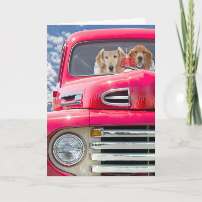 Anniversary Golden Retrievers In Retro Truck Card (Front)