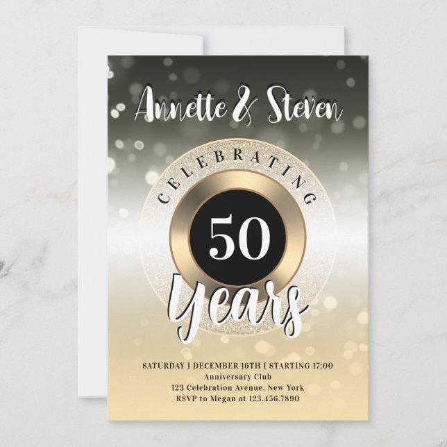 Anniversary golden tone classy Invitation (Front)