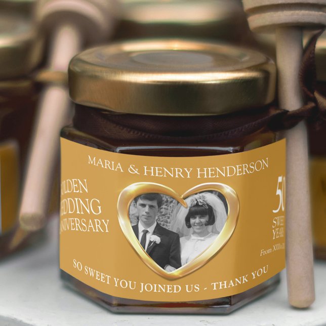 Anniversary golden wedding photo heart 50 years honey jar favors (Creator Uploaded)