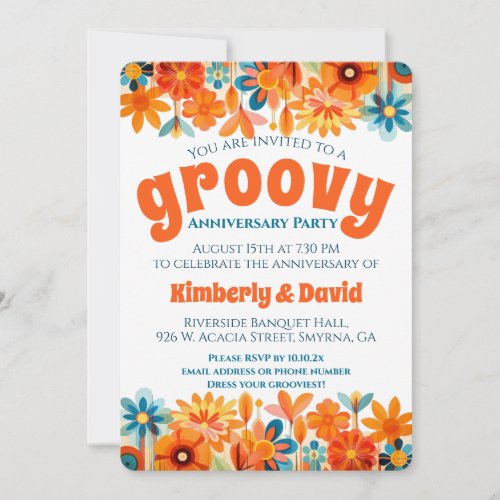 Anniversary Groovy 60s Vibe Floral Retro  Invitation