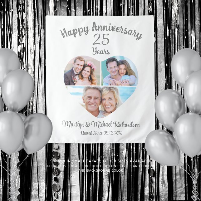 Anniversary Heart 3 Photo Collage Custom Color Tapestry (Creator Uploaded)