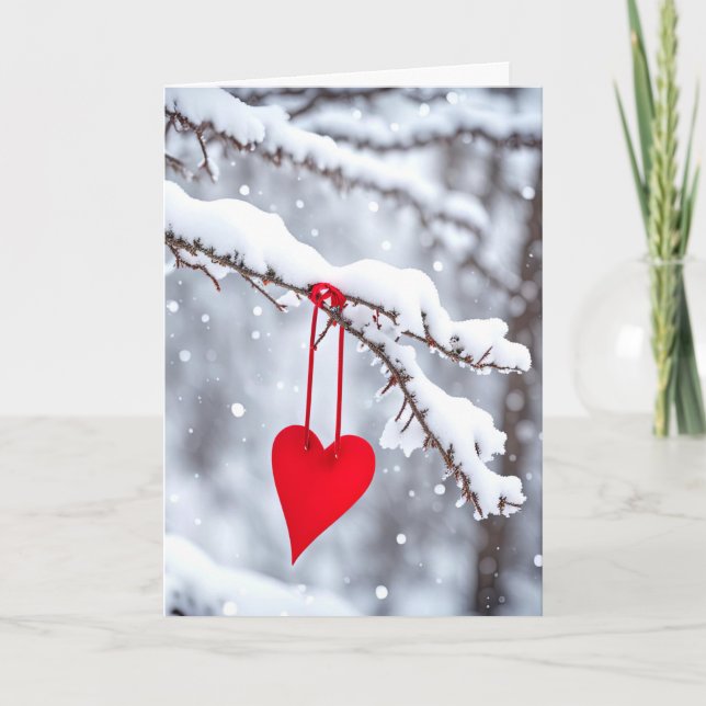 Anniversary Heart On Winter Branch Holiday Card (Front)