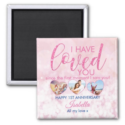 Anniversary Heart Photo Collage Pink Loved Magnet