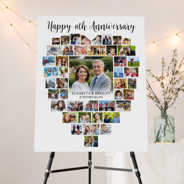 Anniversary Heart Shape 44 Photo Collage White Foam Board (In Situ (Stand))