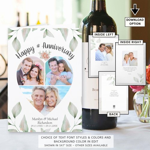 Anniversary Heart Shaped Photo Collage Greenery Card