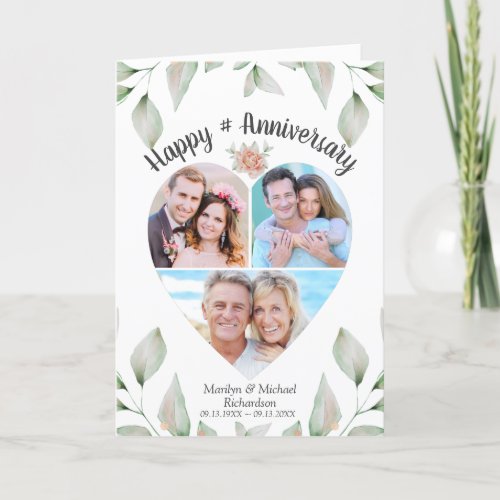 Anniversary Heart Shaped Photo Collage Greenery Card