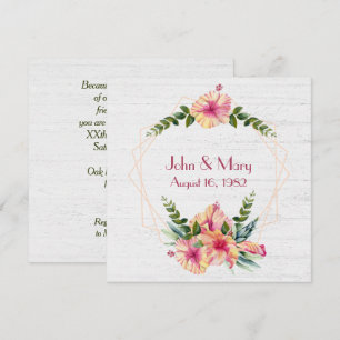 Anniversary Hibiscus Frame On Whitewashed Wood  Invitation