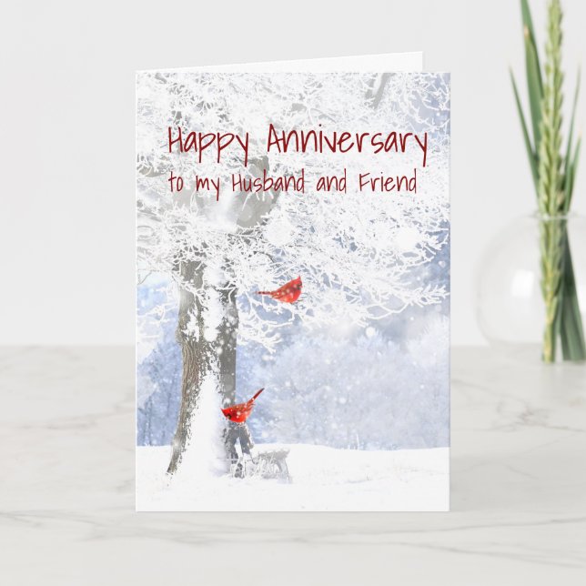 Anniversary Husband and friend Cardinal Bird Card (Front)
