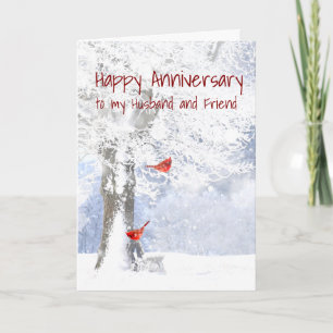 Anniversary Husband and friend Cardinal Bird Card