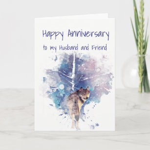 Anniversary Husband and friend Lone Wolf in Forest Card