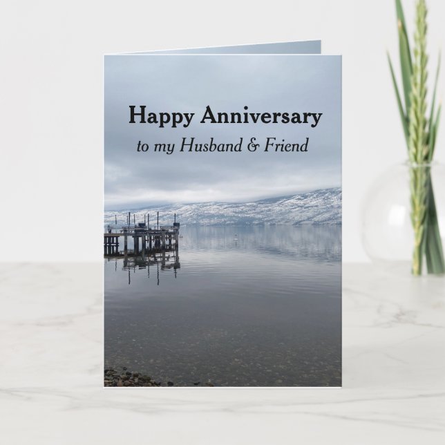 Anniversary Husband & Friend Peaceful Lake Dock Card (Front)
