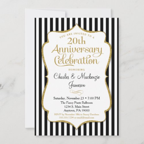 Anniversary Invitation Black Gold Elegant Stripe